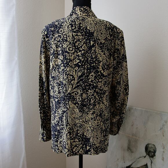 Jaeger 100% Silk Gold paisley Blouse size S - Picture 3 of 7